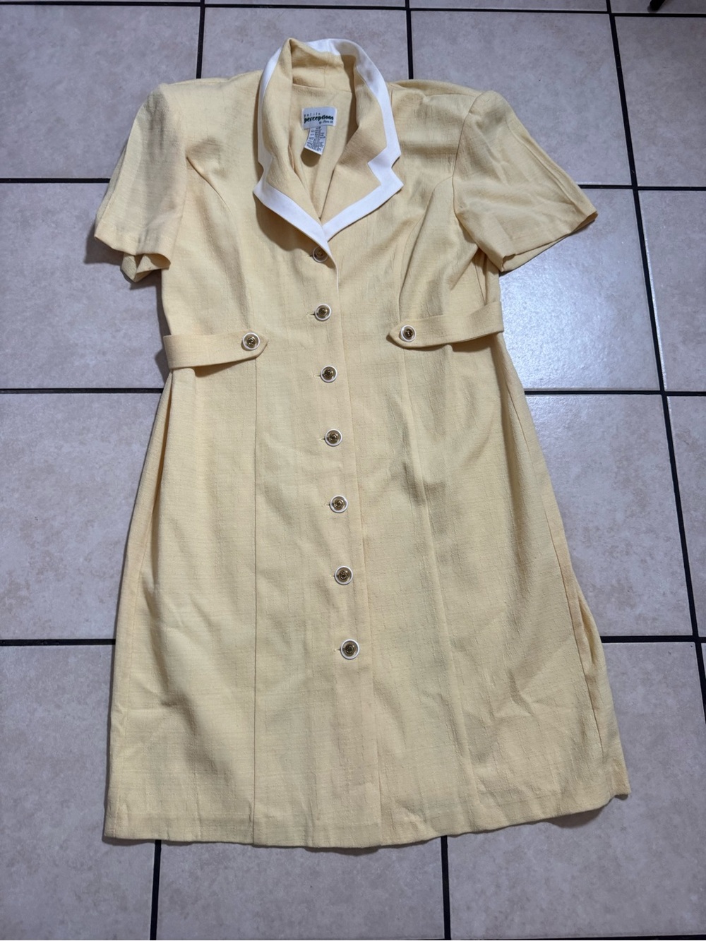 Perceptions Yellow Midi Shirtwaist Dress with White Collar